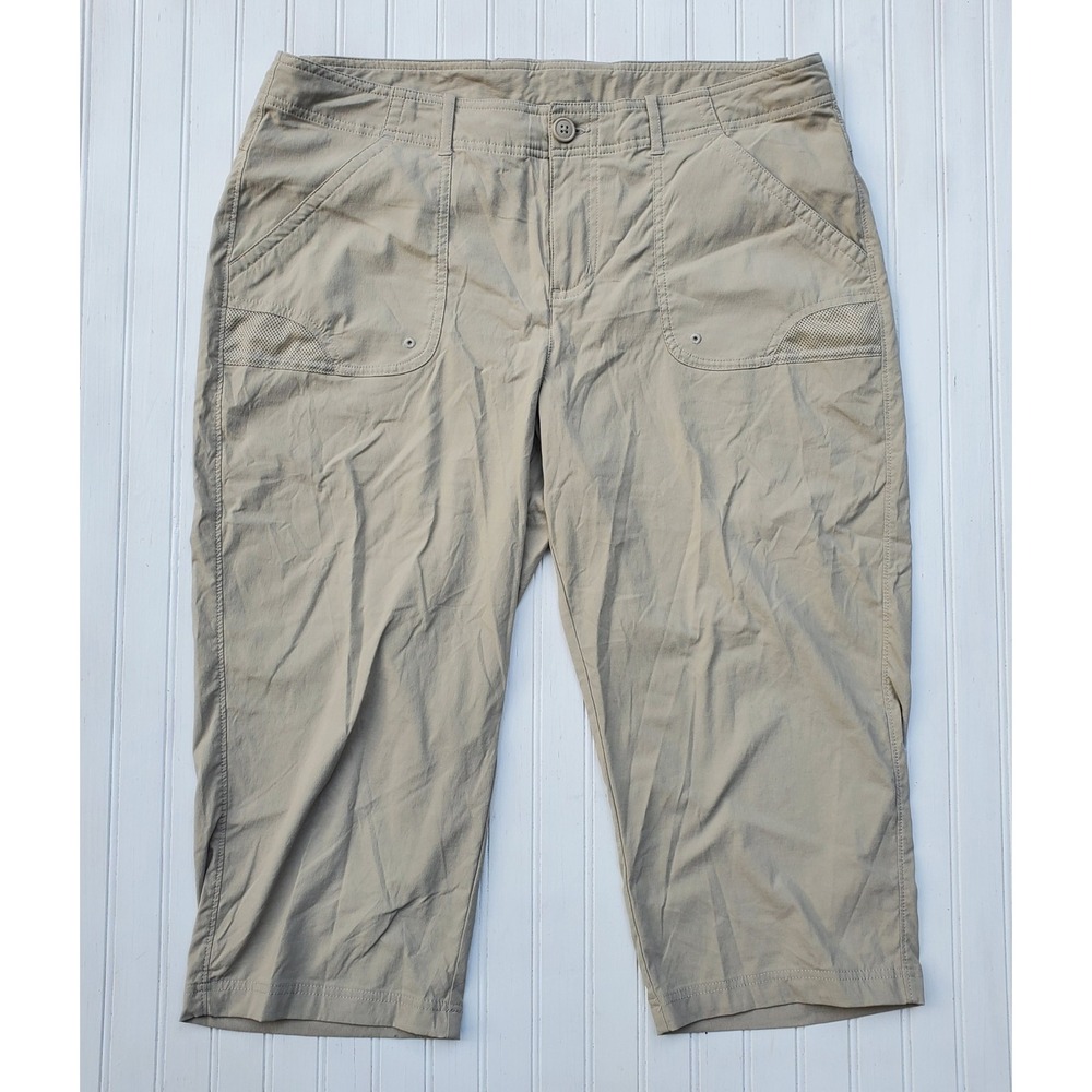 Columbia PFG Womens Tan Khaki Capri Pants Size 14 Hiking Outdoor Gropcore